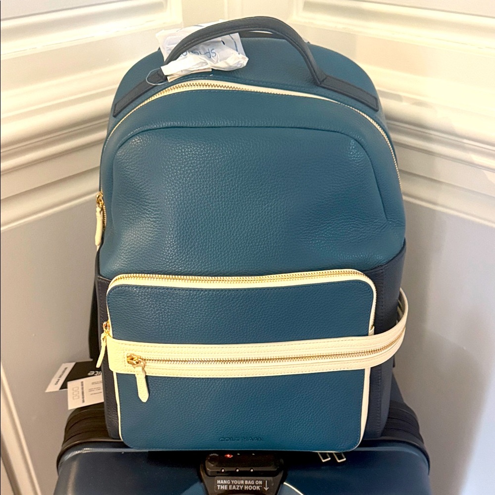 Cole Haan tricolor blue teal natural Leather Backpack